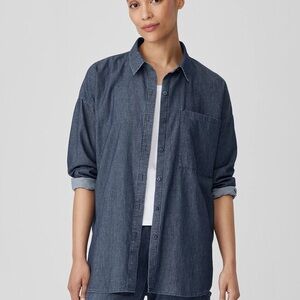 Eileen Fisher Airy Organic Cotton Twill Classic Collar Long Shirt 1X
